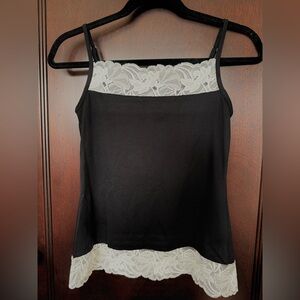 WHBM black fitted stretchy camisole with white lace trim.Excellent condition,S